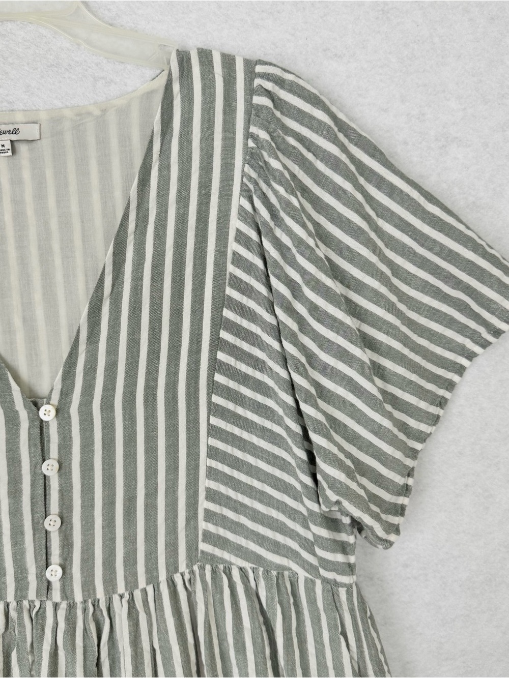 Madewell Flutter Sleeve Mini Dress Sage Green White Striped Seersucker Size M - Picture 5 of 16